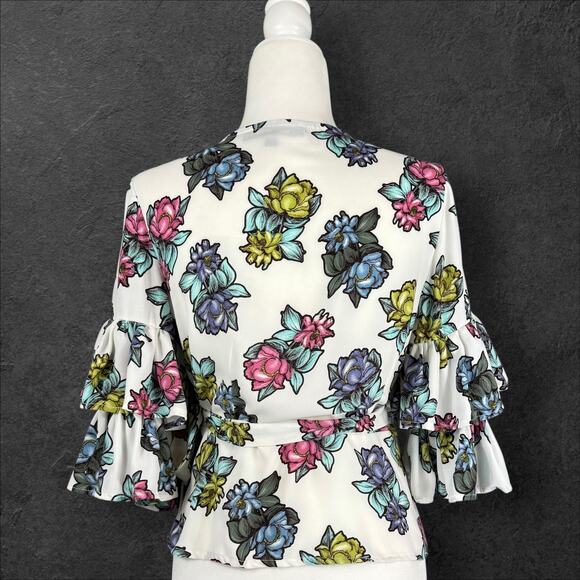 Y2K Flamenco Double Exaggerated Ruffle Mafia Style Sleeve GNO Rampage Wrap Top L - Picture 3 of 8